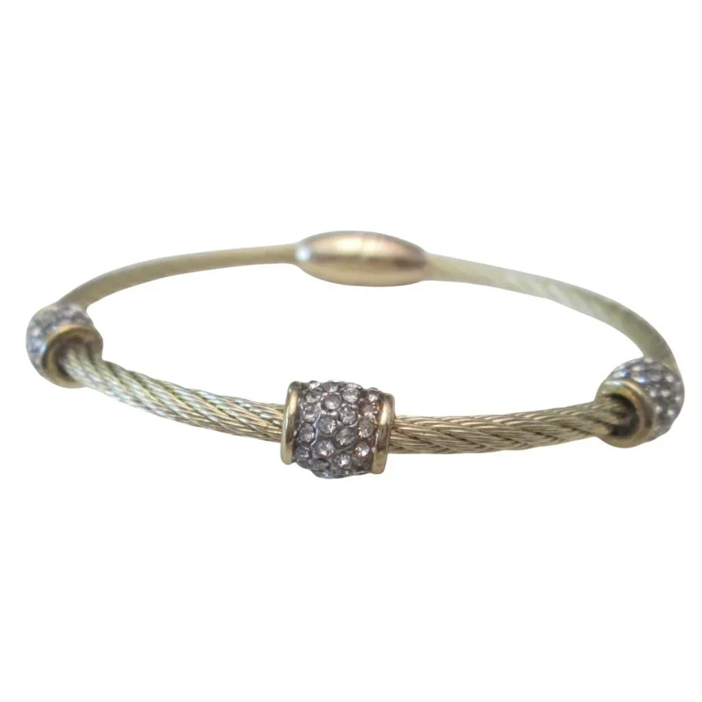 Contemporary Cable Bracelet w/ Rhinestone Rondels - Picture 1 of 4